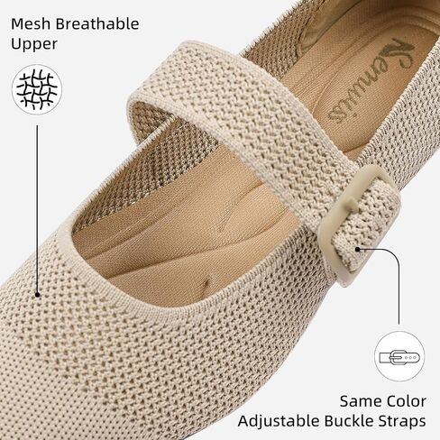 Semwiss Women's Mary Jane Flats Pointed Toe Ballet Flat Breathable Comfortable Dressy Casual Office Shoes with Adjustable Strap Design in Kuwait