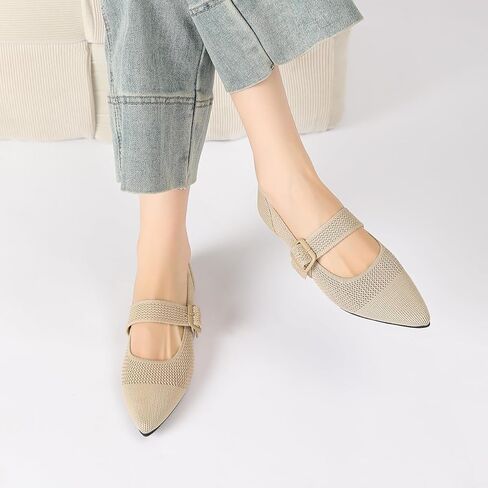 Semwiss Women's Mary Jane Flats Pointed Toe Ballet Flat Breathable Comfortable Dressy Casual Office Shoes with Adjustable Strap Design in Kuwait