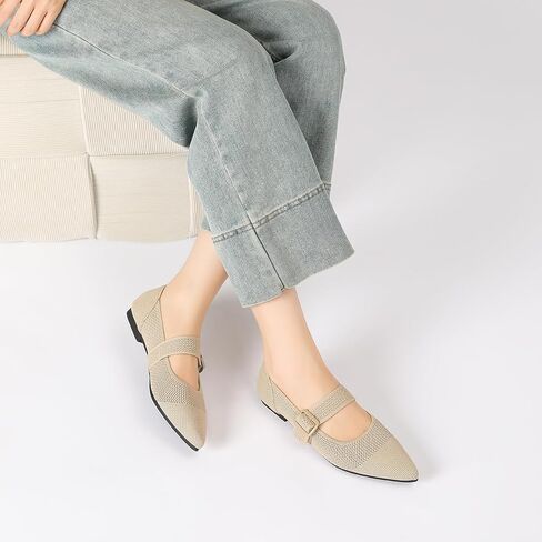 Semwiss Women's Mary Jane Flats Pointed Toe Ballet Flat Breathable Comfortable Dressy Casual Office Shoes with Adjustable Strap Design in Kuwait