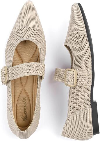 Semwiss Women's Mary Jane Flats Pointed Toe Ballet Flat Breathable Comfortable Dressy Casual Office Shoes with Adjustable Strap Design in Kuwait