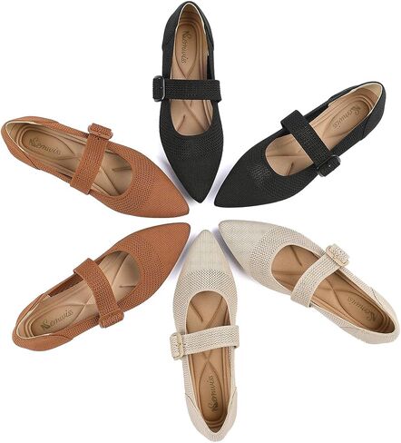 Semwiss Women's Mary Jane Flats Pointed Toe Ballet Flat Breathable Comfortable Dressy Casual Office Shoes with Adjustable Strap Design in Kuwait