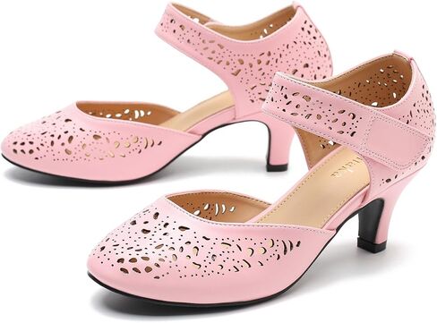 Women's Vintage Mary Janes Shoes Comfortable Oxford Cutout Low Kitten Heels Closed Toe Dressy Office Work Pumps in Saudi Arabia