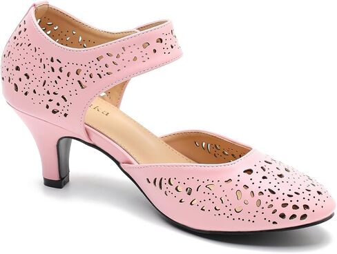Women's Vintage Mary Janes Shoes Comfortable Oxford Cutout Low Kitten Heels Closed Toe Dressy Office Work Pumps in Saudi Arabia
