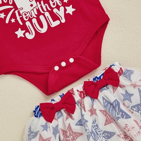 Toddler Baby Girl 4th Of July Outfit Ruffle Romper Star Shorts Skirt Headband Independence Day Clothes Dress Set in Kuwait