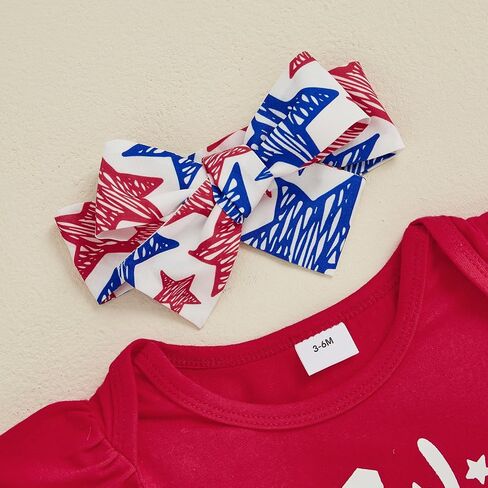 Toddler Baby Girl 4th Of July Outfit Ruffle Romper Star Shorts Skirt Headband Independence Day Clothes Dress Set in Kuwait
