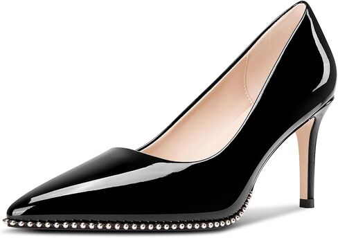 Castamere Women Beaded Pumps Pointed Toe Slip on Stiletto Mid Heels Basic Classic Dress Party Patent Leather 3.2 Inches Heels in Saudi Arabia
