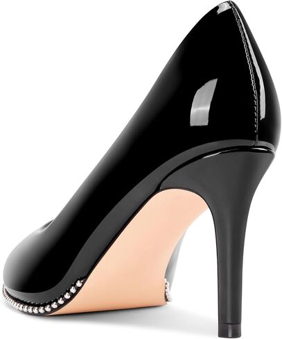 Castamere Women Beaded Pumps Pointed Toe Slip on Stiletto Mid Heels Basic Classic Dress Party Patent Leather 3.2 Inches Heels in Saudi Arabia