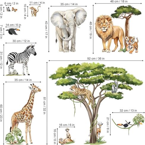 decalmile Large Jungle Animals Tree Branch Wall Stickers Safari Elephant Giraffe Leopard Tropical Leaves Wall Decals Baby Nursery Kids Room Wall Decor(XXL) in Saudi Arabia