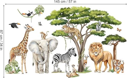 decalmile Large Jungle Animals Tree Branch Wall Stickers Safari Elephant Giraffe Leopard Tropical Leaves Wall Decals Baby Nursery Kids Room Wall Decor(XXL) in Saudi Arabia