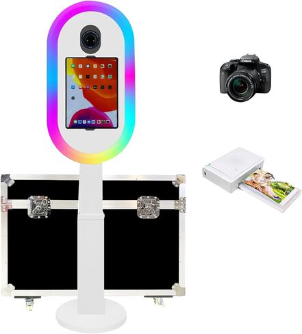 Portable Photo Booth for iPad 10.2 10.9 11 12.9 Inch Support Multiple Camera Models, 2 in 1 Stand for iPad Photo Booth with Airplane Case for Party Wedding. (White, Full Set) in Saudi Arabia
