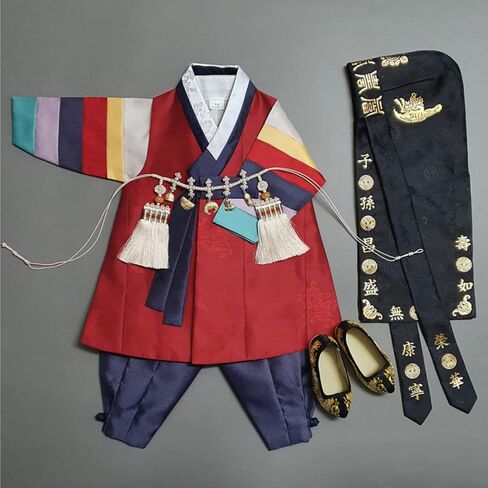 Mutil Colored Sleeves Boy Hanbok for 100days~10y/o 3 Colors Korean Traditional Dress Baby Boy Kids Hanbok in Kuwait