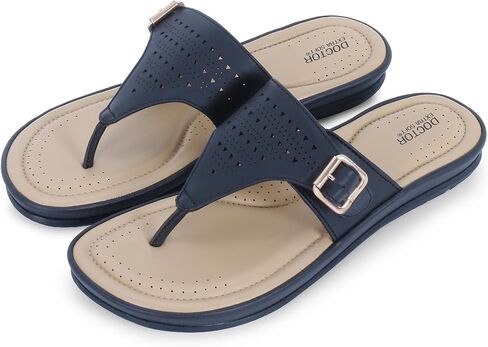 Womens Flat Memory Foam Slippers/Flip-Flops Fashion Stylish Casual Comfortable Diabetic Orthopedic Lightweight Synthetic Slip-on Sandals with Adjustable Buckle for Girls/Ladies D-609 in Saudi Arabia