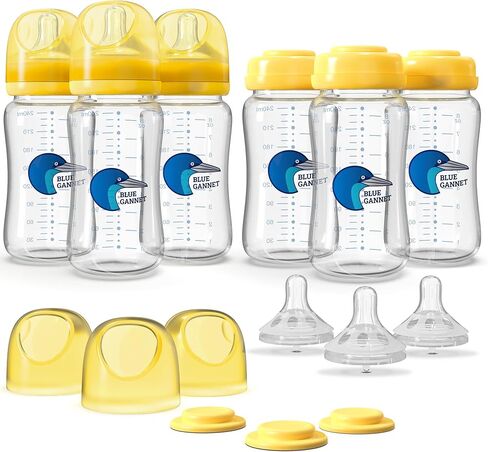 Multipurpose Anti-Colic Glass Baby Bottles with Slow Flow and Natural Flow Nipples, Breast Milk Collection and Storage Bottles, Wide-Neck Breast Pumps Compatible, 6-Pack (8oz) in Saudi Arabia