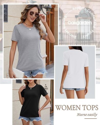 4 Pack Women's Nursing Breastfeeding Shirts with Zipper Loose Fit Short Sleeve Maternity Top Nursing Clothes in Kuwait