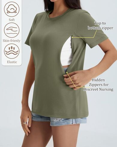 4 Pack Women's Nursing Breastfeeding Shirts with Zipper Loose Fit Short Sleeve Maternity Top Nursing Clothes in Kuwait