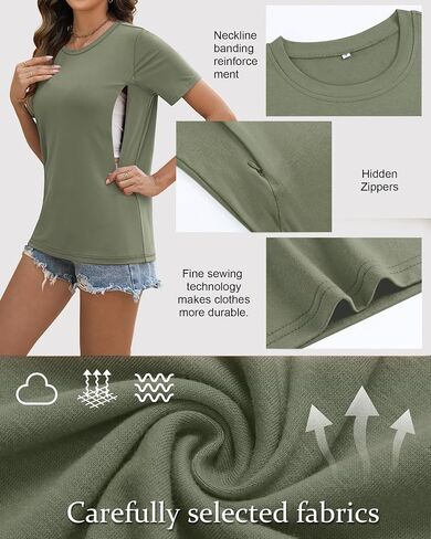 4 Pack Women's Nursing Breastfeeding Shirts with Zipper Loose Fit Short Sleeve Maternity Top Nursing Clothes in Kuwait