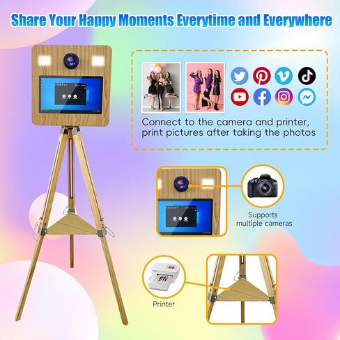 كشك صور المرآة مع علبة الطيران ، تفاعلية 15.6 "شاشة تعمل باللمس DSLR Mirror Photo Booth App App Remote Control RGB Light for Events حفلات زفاف (15.6in Photobooth+Camera+Printer) in Kuwait