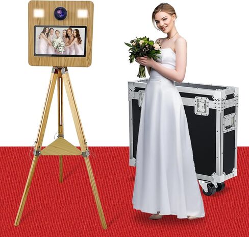 كشك صور المرآة مع علبة الطيران ، تفاعلية 15.6 "شاشة تعمل باللمس DSLR Mirror Photo Booth App App Remote Control RGB Light for Events حفلات زفاف (15.6in Photobooth+Camera+Printer) in Kuwait