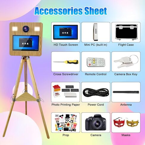 كشك صور المرآة مع علبة الطيران ، تفاعلية 15.6 "شاشة تعمل باللمس DSLR Mirror Photo Booth App App Remote Control RGB Light for Events حفلات زفاف (15.6in Photobooth+Camera+Printer) in Kuwait