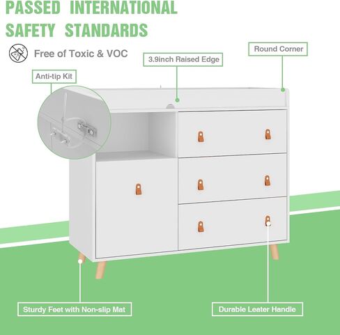 Baby Dresser Changing Table with Drawers,Shelf,Hidden Laundry Basket Storage,2 in 1 Nursery Dresser Chest for Infants, Baby Diaper Changing Station for Daycare,Bedroom,White in Saudi Arabia