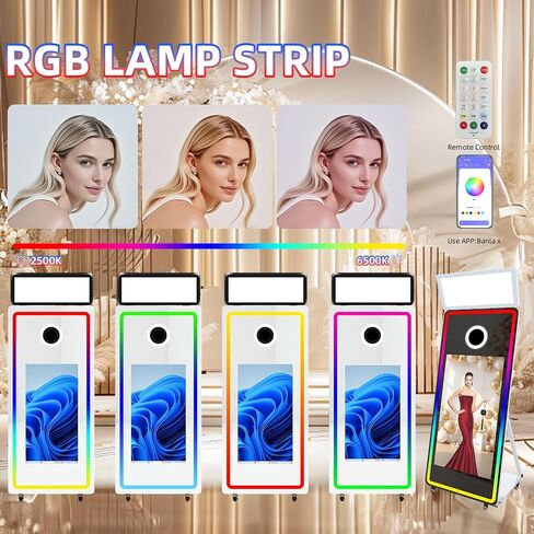Magic Mirror 65inch Photo Booth 43inch شاشة تعمل باللمس التفاعلية المدمجة في جهاز Photobooth Mirror Mirror مع طباعة ومشاركة فورية لحفلات الزفاف (أبيض ، كشك صور) in Saudi Arabia