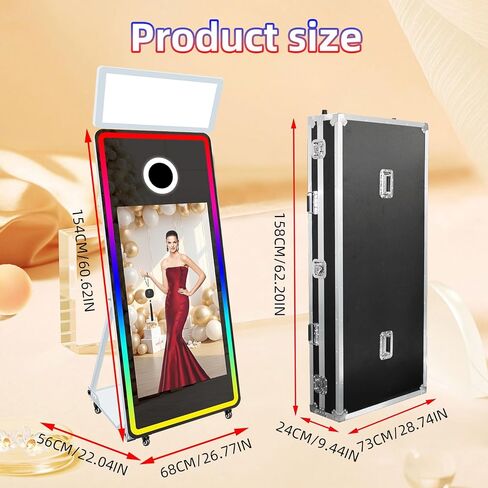 Magic Mirror 65inch Photo Booth 43inch شاشة تعمل باللمس التفاعلية المدمجة في جهاز Photobooth Mirror Mirror مع طباعة ومشاركة فورية لحفلات الزفاف (أبيض ، كشك صور) in Saudi Arabia