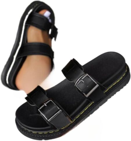 Women's Fashionable Solid PU Leather Sandals Platform Slides Casual Comfortable Slippers for Women Summer Lightweight Breathable Shoes for Daily Wear No Slip Chunky Sole Summer Beach Vacation in Saudi Arabia