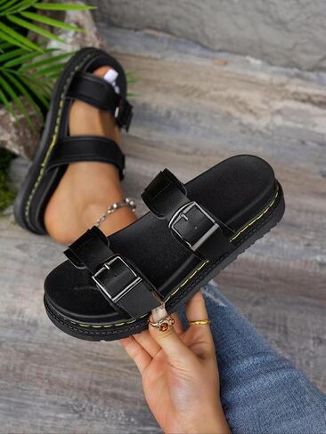 Women's Fashionable Solid PU Leather Sandals Platform Slides Casual Comfortable Slippers for Women Summer Lightweight Breathable Shoes for Daily Wear No Slip Chunky Sole Summer Beach Vacation in Saudi Arabia