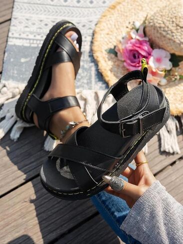 Women's Fashionable Solid PU Leather Sandals Platform Slides Casual Comfortable Slippers for Women Summer Lightweight Breathable Shoes for Daily Wear No Slip Chunky Sole Summer Beach Vacation in Saudi Arabia