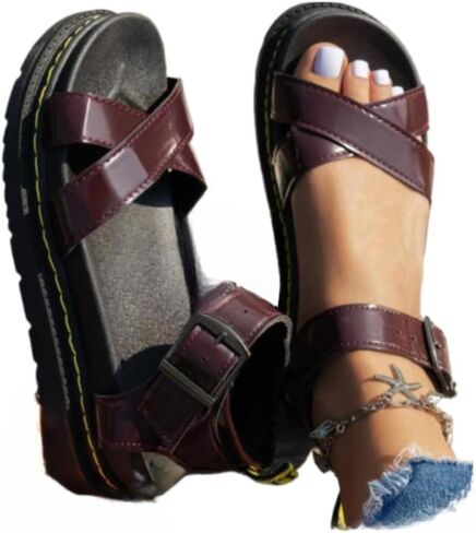 Women's Fashionable Solid PU Leather Sandals Platform Slides Casual Comfortable Slippers for Women Summer Lightweight Breathable Shoes for Daily Wear No Slip Chunky Sole Summer Beach Vacation in Saudi Arabia
