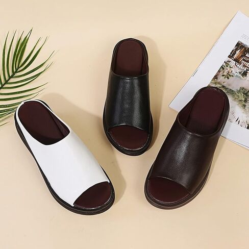 Women's Sandals Casual Summer Wedge Peep Toe High Heel Platform Mules Shoes Slip on Slide Slippers Comfortable Non-Slip Walking Shoes,Brown,US7/EU38 in Kuwait