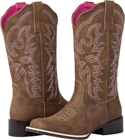 Shesole Women's Fashion Wide Square Toe Western Cowgirl Boots Boots Mid Calf مع Danvable Latex Insole Spur Ridge Heel لركوب الخيل Rodeo Country Concert Line Wedding Line in Kuwait
