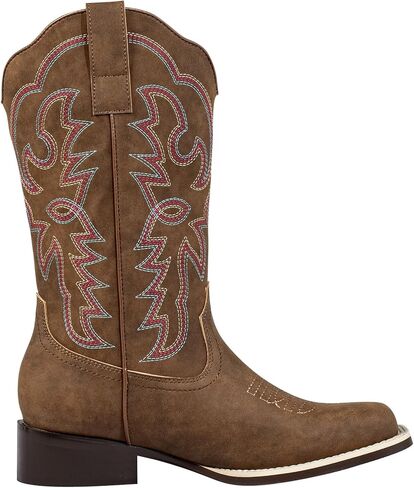 Shesole Women's Fashion Wide Square Toe Western Cowgirl Boots Boots Mid Calf مع Danvable Latex Insole Spur Ridge Heel لركوب الخيل Rodeo Country Concert Line Wedding Line in Kuwait