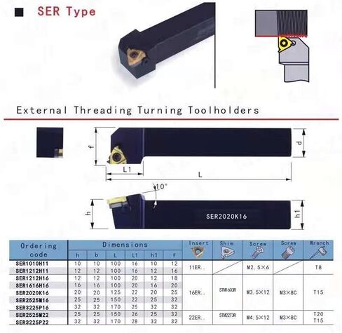 أداة تحول الخيط الخارجي 10pcs إدراج كربيد + 1PCS CNC أداة الأدوات الأجزاء الأجزاء مخرطة Dolunto (Ser1212H16 ، MMT16ER AG60 VP15TF) in Saudi Arabia