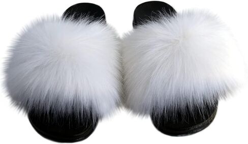 MH Bailment Womens Furry Fluffy Slippers Faux Fur House Slippers Open Toe Fuzzy Slides Soft Flat Slip On Sandals for Indoor Outdoor in Kuwait