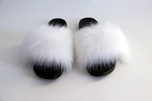 MH Bailment Womens Furry Fluffy Slippers Faux Fur House Slippers Open Toe Fuzzy Slides Soft Flat Slip On Sandals for Indoor Outdoor in Kuwait