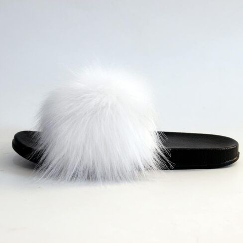MH Bailment Womens Furry Fluffy Slippers Faux Fur House Slippers Open Toe Fuzzy Slides Soft Flat Slip On Sandals for Indoor Outdoor in Kuwait