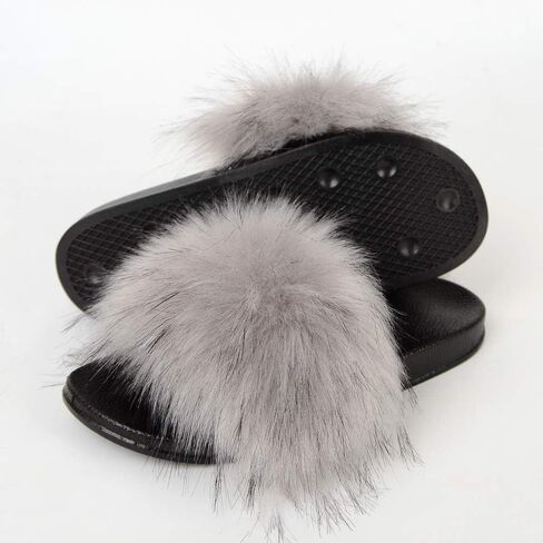 MH Bailment Womens Furry Fluffy Slippers Faux Fur House Slippers Open Toe Fuzzy Slides Soft Flat Slip On Sandals for Indoor Outdoor in Kuwait