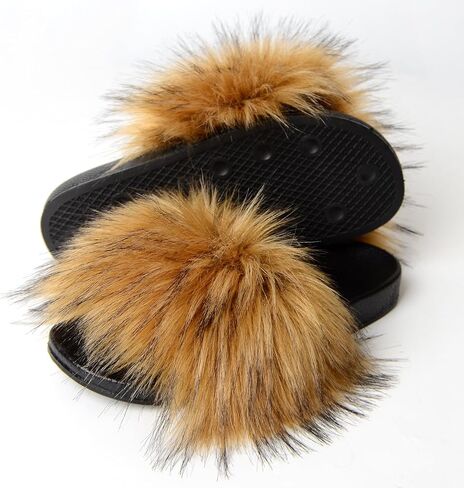 MH Bailment Womens Furry Fluffy Slippers Faux Fur House Slippers Open Toe Slides Slips Slip Flaw على الصنادل للداخل في الهواء الطلق in Kuwait
