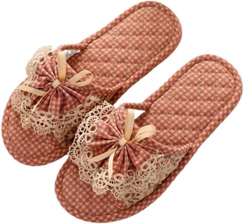 Premium Comfort All Seasons Lace Bow Open Toe Silent Cushion Sole Women's House Slippers Indoor Soft Home Slip On Shoes in Saudi Arabia