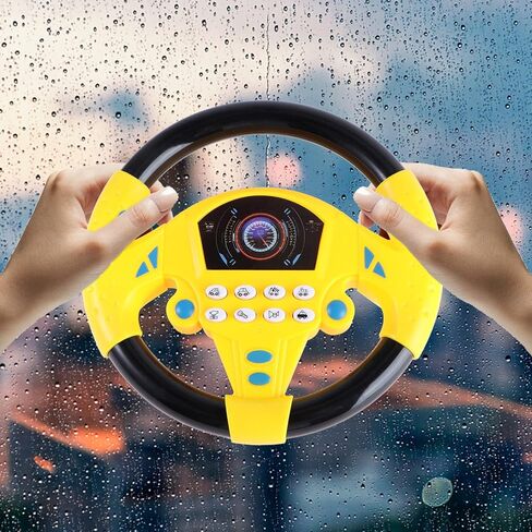 ToyAndona عجلة القيادة لعبة بلاستيك عجلة قيادة للأطفال محاكاة تحكم القيادة مع الضوء والموسيقى الكهربائية السبر للأطفال (أسود صفراء PVC لا بطارية) in Kuwait