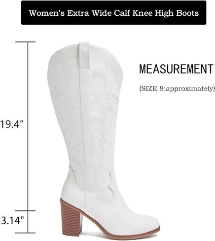 Luoika النسائية الإضافية العجل العجل رعاة البقر الركبتين عالية الأحذية ， عرض واسعة راعية البقر حذاء مكتنزة كعب مضخة زائد الحجم الغرب طويل القامة. in Kuwait