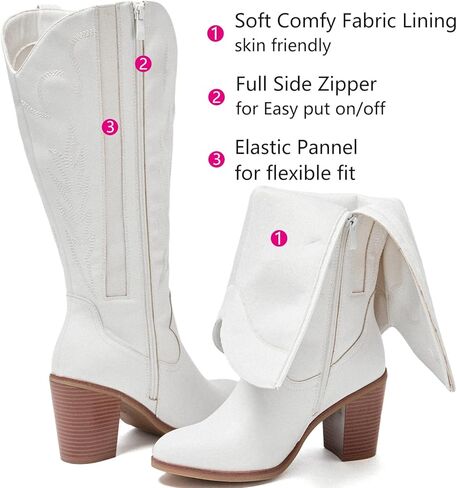 Luoika النسائية الإضافية العجل العجل رعاة البقر الركبتين عالية الأحذية ， عرض واسعة راعية البقر حذاء مكتنزة كعب مضخة زائد الحجم الغرب طويل القامة. in Kuwait