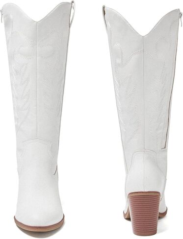 Luoika النسائية الإضافية العجل العجل رعاة البقر الركبتين عالية الأحذية ， عرض واسعة راعية البقر حذاء مكتنزة كعب مضخة زائد الحجم الغرب طويل القامة. in Kuwait