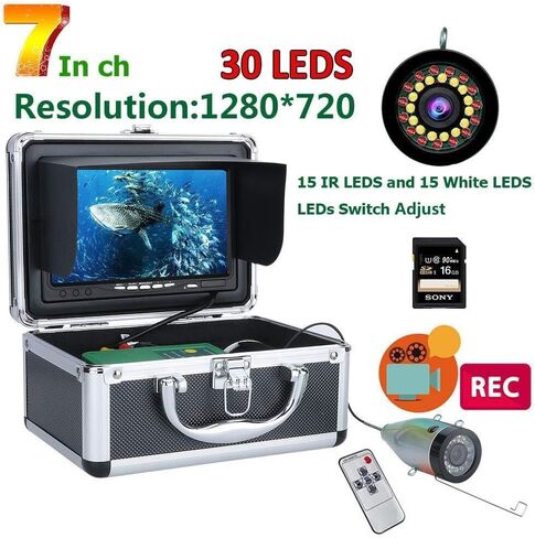 DVR Fish Finder كاميرا الصيد تحت الماء ، شاشة 7 بوصات 1280 × 720 ، كاميرا 1080 بكسل 15M ، تسجيل 16 جيجابايت ، كابل 30M in Kuwait