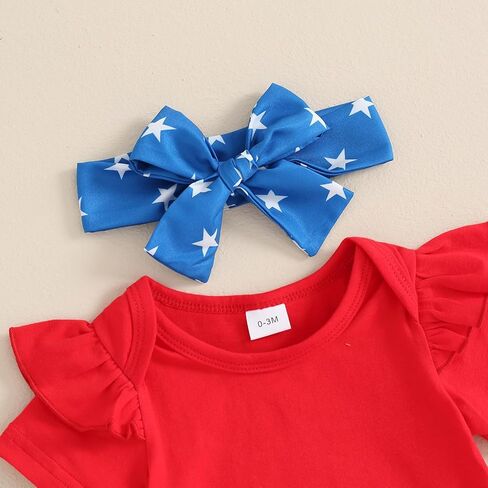 Baby Girls 4th of July Outfits First Independence Day Short Sleeve Rompe Suspender Skirt Headband Set Newborn Clothes in Kuwait