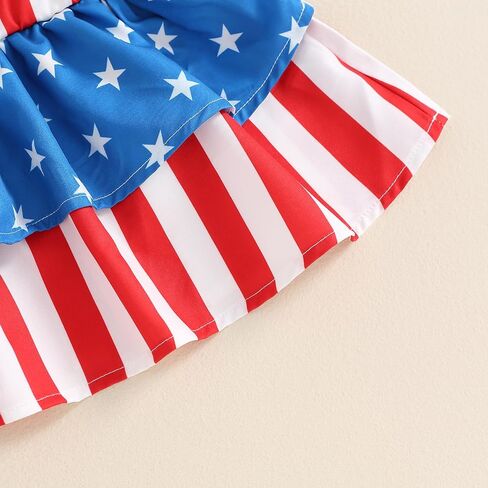 Baby Girls 4th of July Outfits First Independence Day Short Sleeve Rompe Suspender Skirt Headband Set Newborn Clothes in Kuwait