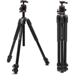 Manfrotto 055XPRO AS Camera Tripod, 3 Sections Aluminium, XPRO Ball Head Kit, 90 Degree Column, Load up to 15 kg, Arca-Swiss Plate, for DSLR/Mirrorless, Photo Kickstand