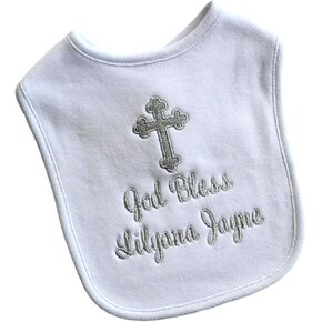 Funny Girl Designs Christening Keepsake Bib with Glitter Cross Personalized with Your Custom Name