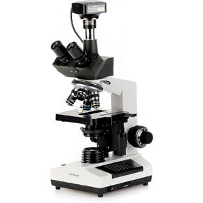 AmScope T390B-3M Digital Professional Compound Trinocular Microscope, 40X-2000X Magnification, WF10x and WF20x Eyepieces, Brightfield, Halogen Illumination, Abbe Condenser, Double-Layer Mechanical Stage, 110V-220V Auto-Switching, Includes 3MP Camera with 